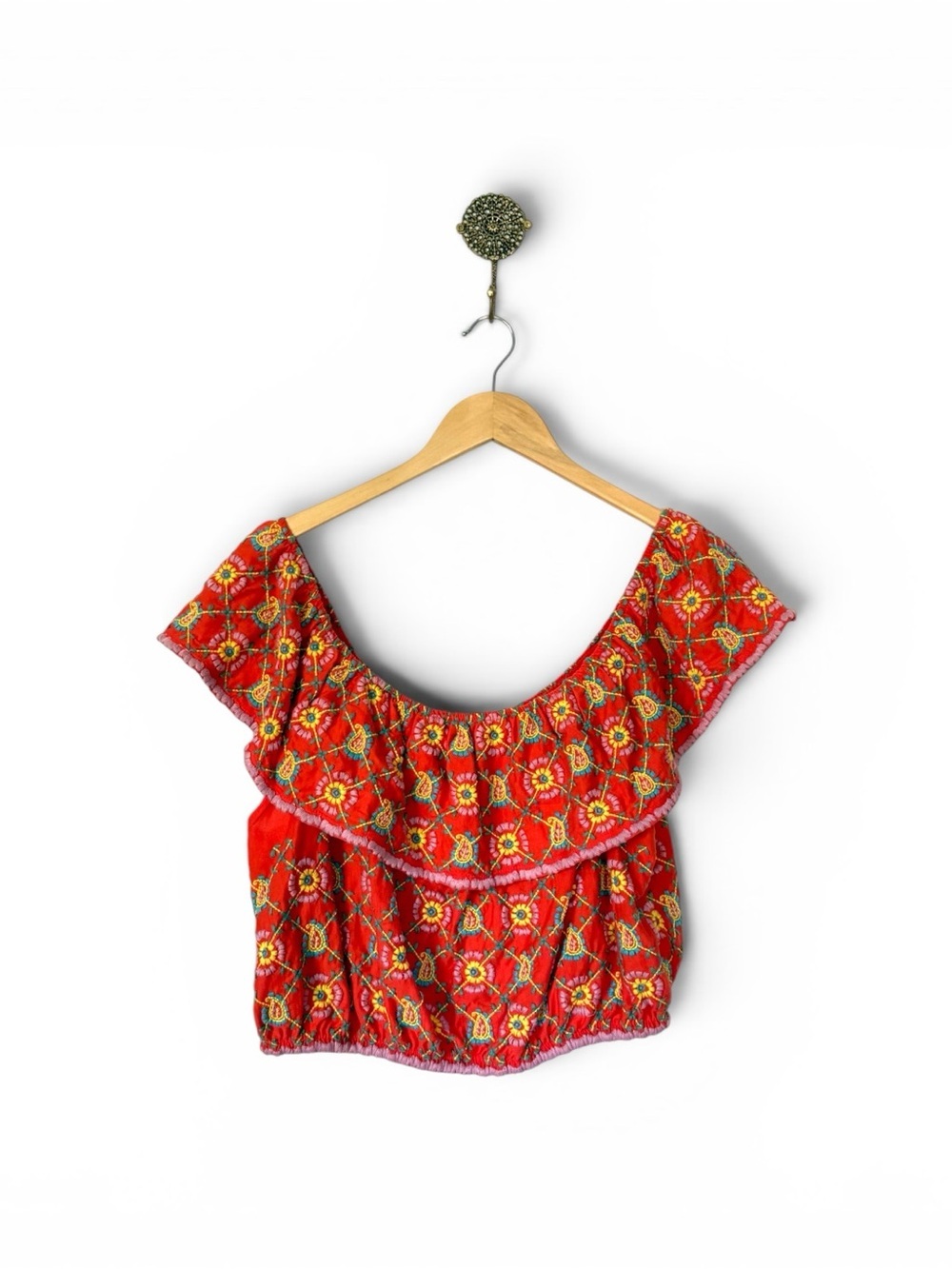 Topshop Embroidered Boho Off-the-Shoulder Crop Top Size 12